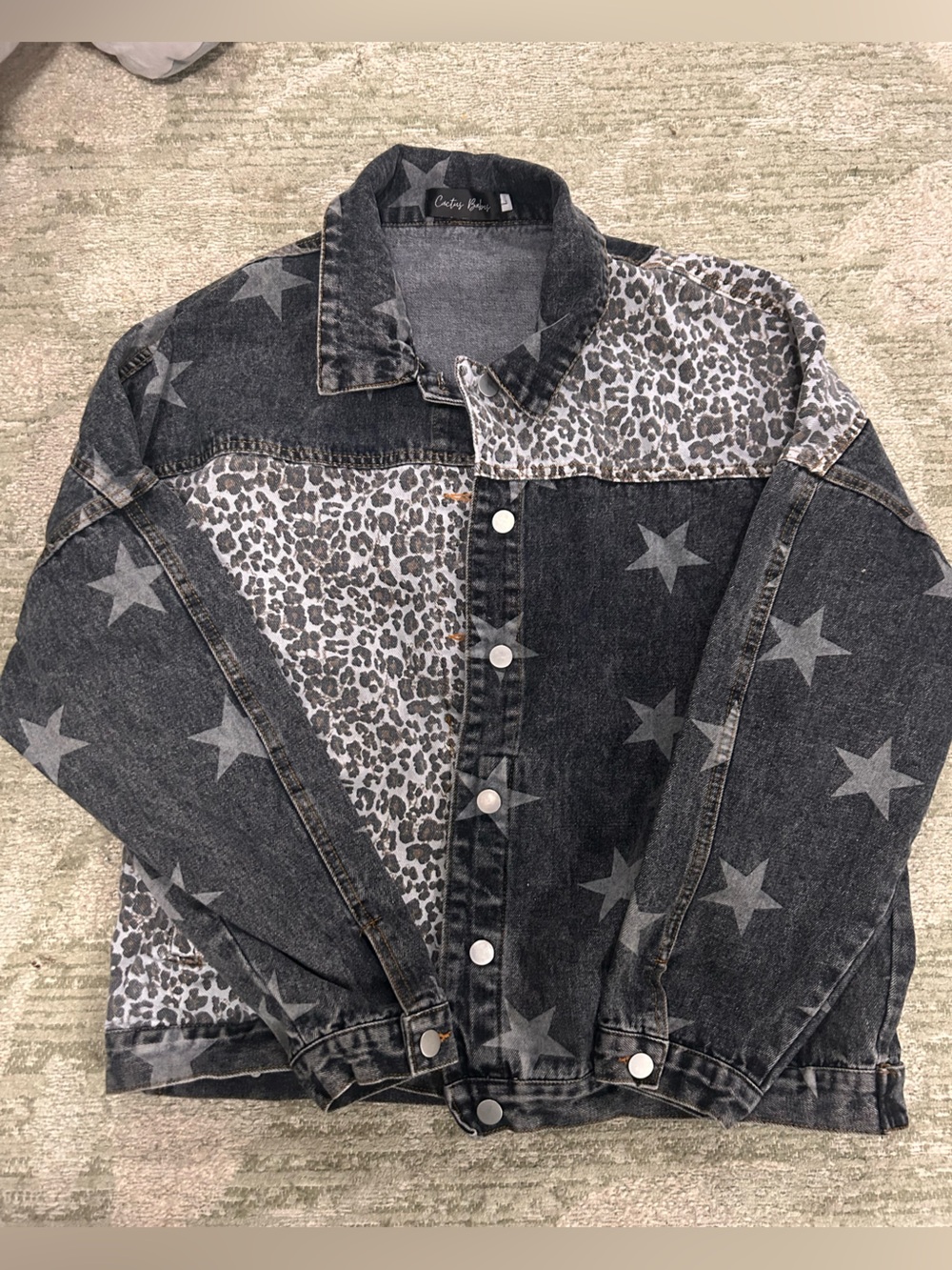 Black Star & Leopard Print Jean Jacket - Picture 1 of 5